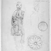 Dessin de la statue de saint Judicaël et rosace de l'église de Paimpont