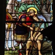 Judicaël et le lépreux, vitrail de N.D. de Paimpont