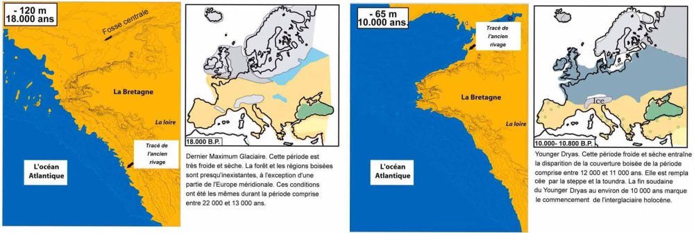 Fig. 65a – Quaternaire - Lignes de rivage - Reconstitutions paléoenvironnementales - Bretagne