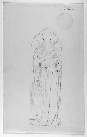 Dessin de la pierre tombale d'une femme de l'église de Saint-Méen