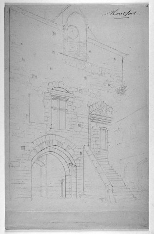 Dessin de la façade sud de la porte Saint-Nicolas de Montfort