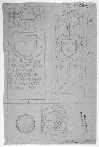 Dessin de deux pierres tombales de l'église de Saint-Méen