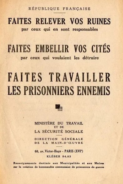 Brochure pour l'emploi de prisonniers de guerre allemands en France - Mars 1946